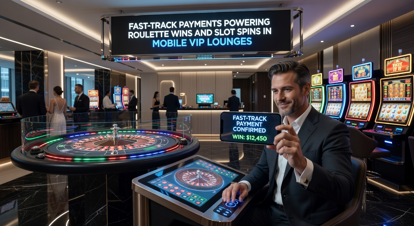 Grafik zeigt schnelle Zahlungsflüsse von Roulette zu Slots in einer VIP-App, mit Zeitstempeln unter 5 Sekunden