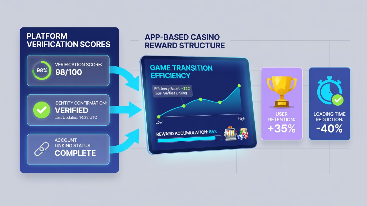 Grafik illustriert Effizienzsteigerung durch Verifizierungsscores in mobilen Casino-Apps