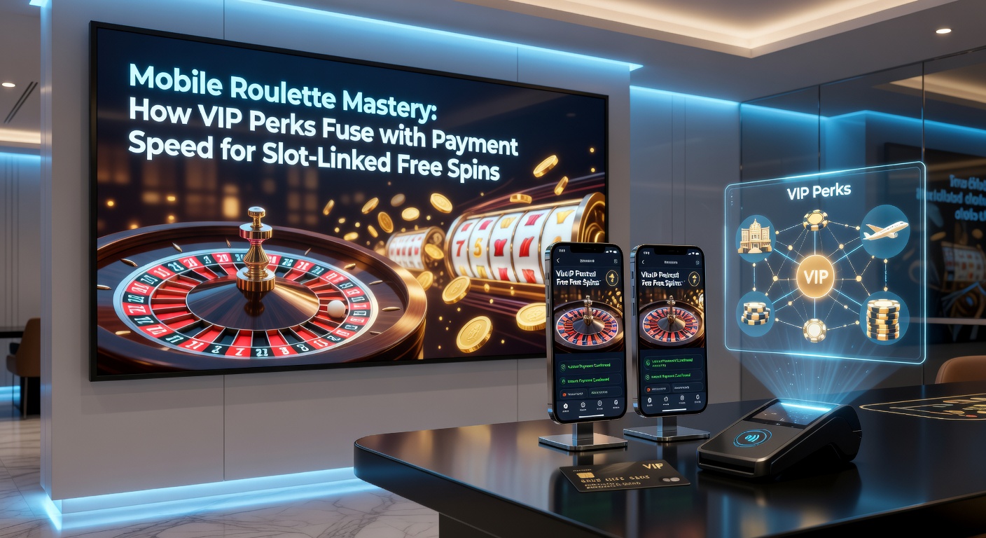 Smartphone mit Roulette-App im Vordergrund, umgeben von VIP-Symbolen und Blitz-Symbolen für schnelle Zahlungen sowie Slot-Maschinen mit Freispielen