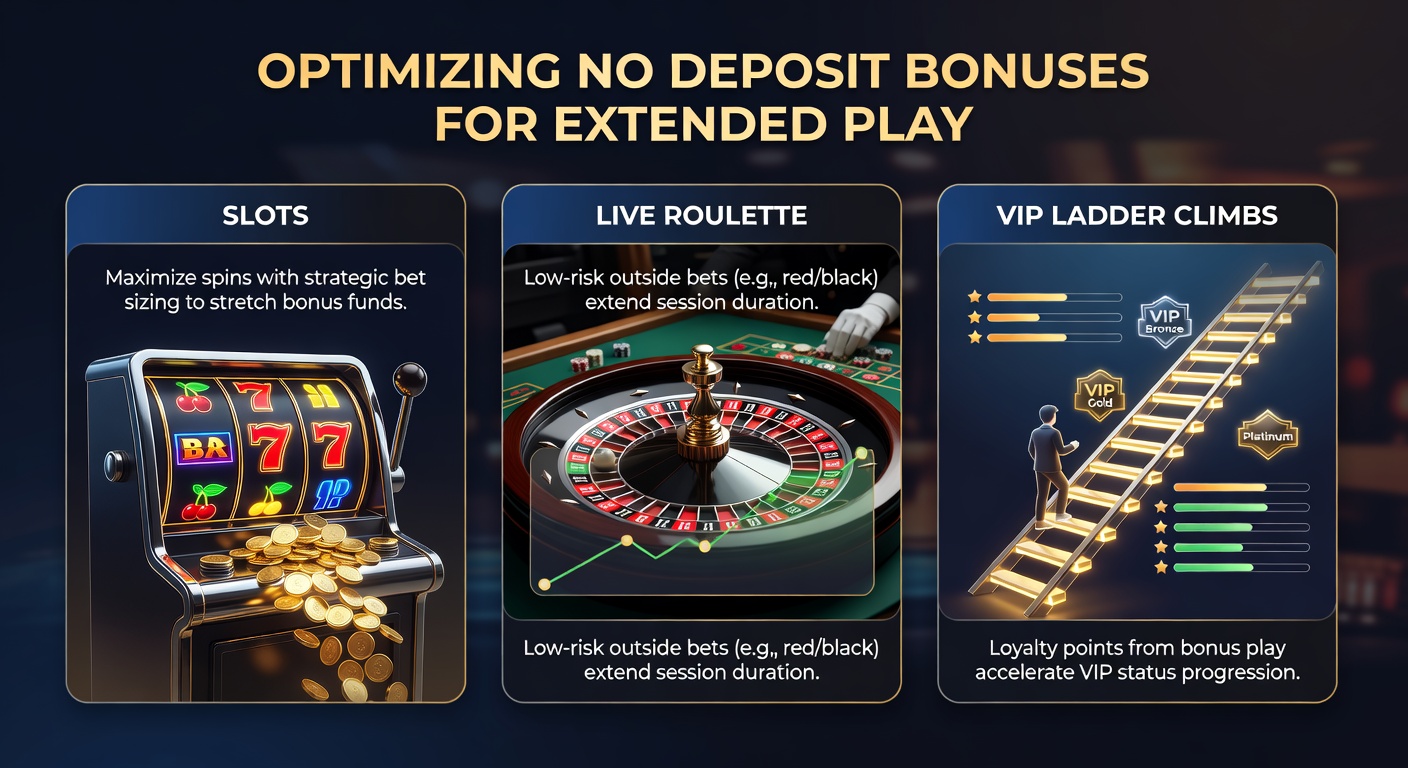 Grafik einer VIP-Leiter mit Slots und Roulette-Symbolen, die durch No-Deposit-Boni beschleunigt wird