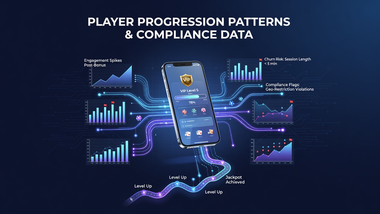 Diagramme und Grafiken zeigen Fortschrittsmuster von Spielern in mobilen Casino-Apps basierend auf Compliance-Daten