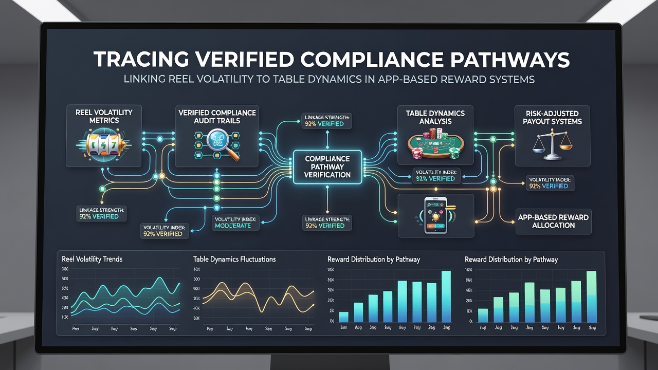 Illustration von Verbindungen zwischen mobilen Apps, Slot-Volatilität und Tischdynamik unter Compliance-Standards
